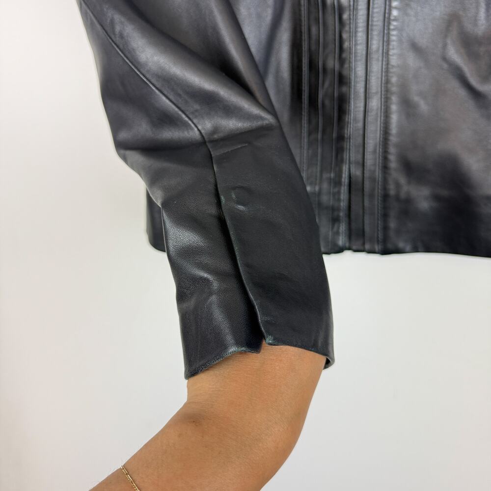 WORTH Luxury 100% Leather Womens Jacket Black - Size 12P Petite - Picture 8 of 11
